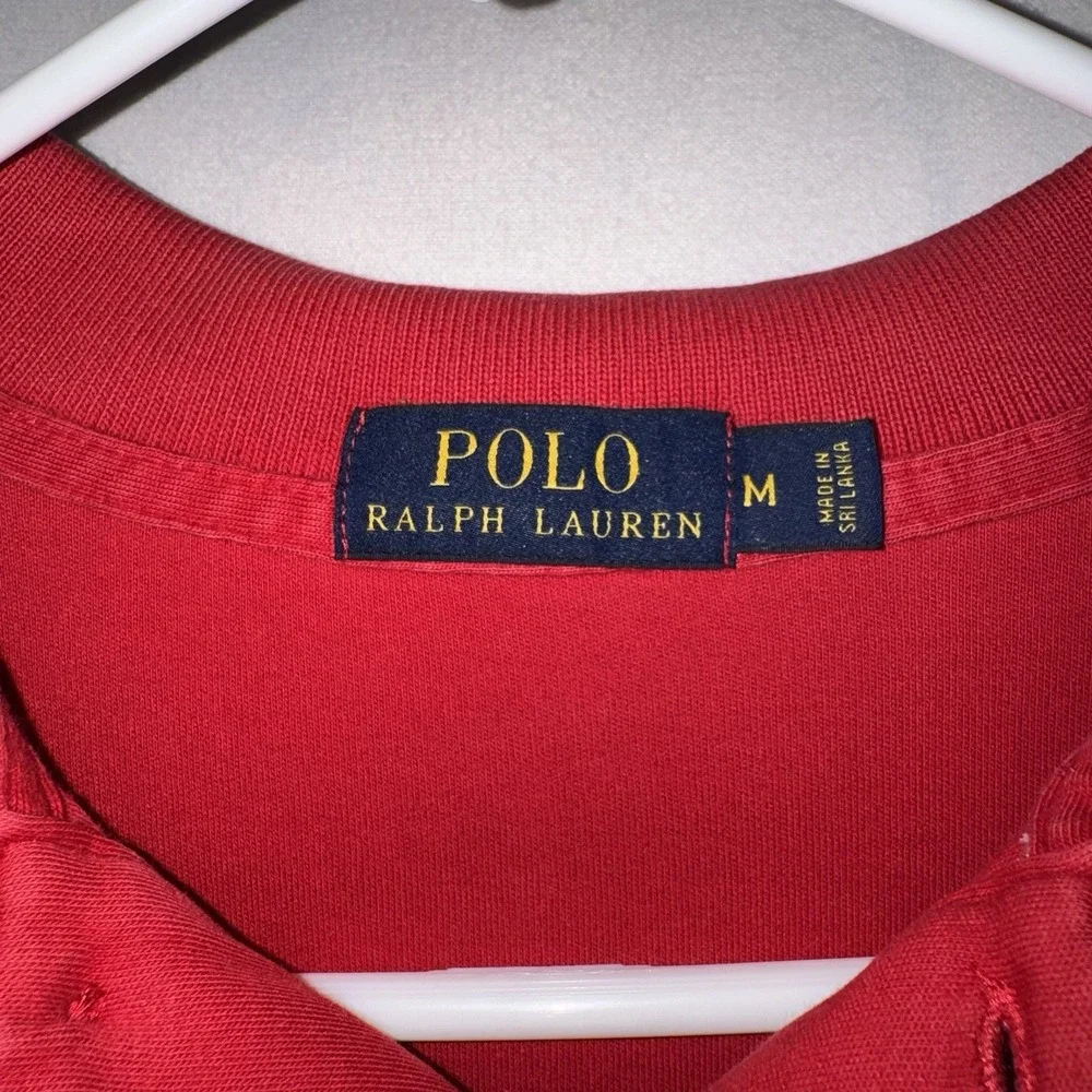 Men's Medium Polo Ralph Lauren Solid Red Polo With Navy Logo